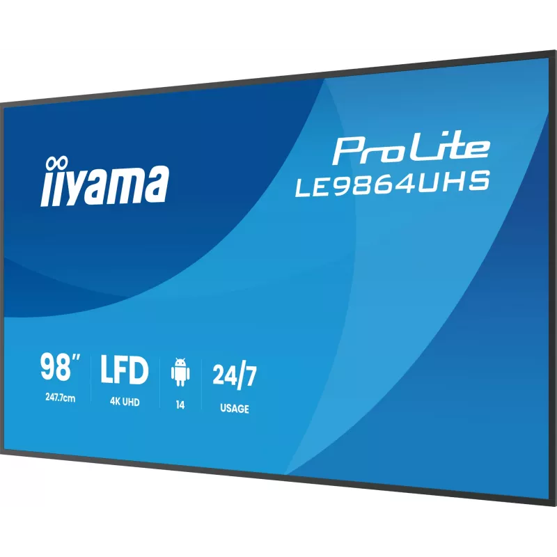 iiyama LE9864UHS-B1AG skaitmeninės reklamos ekranas 98 colių 4K Ultra HD Wi-Fi 500 cd/m² juodas