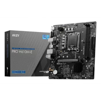 Pagrindinė plokštė MSI PRO H610M-E — Intel H610, LGA 1700, micro ATX, DDR5, 2x DIMM, max 96 GB, 2.5Gb LAN, HDMI, 4x SATA III