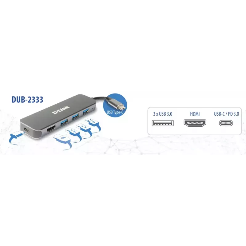 D-Link 5-in-1 USB-C stotelė su HDMI ir Power Delivery (DUB-2333)