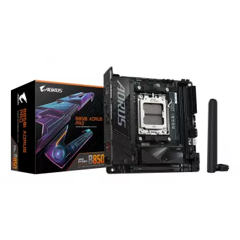 GIGABYTE B850I AORUS PRO pagrindinė plokštė – AMD Ryzen 9000 serijos, 8+2+1 fazių skaitmeninis VRM, iki 8400MHz DDR5 (OC), 1xPCIe 5.0 + 1xPCIe 4.0 M.2, 2.5LAN, WIFI 7, USB 3.2 Gen 2
