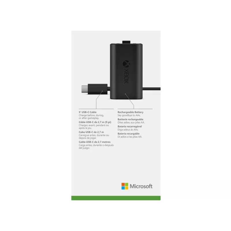 Įkrovimo rinkinys Microsoft Xbox One Play & Charge Kit – įkraunama baterija su USB Type-C laidu, juoda, matinė