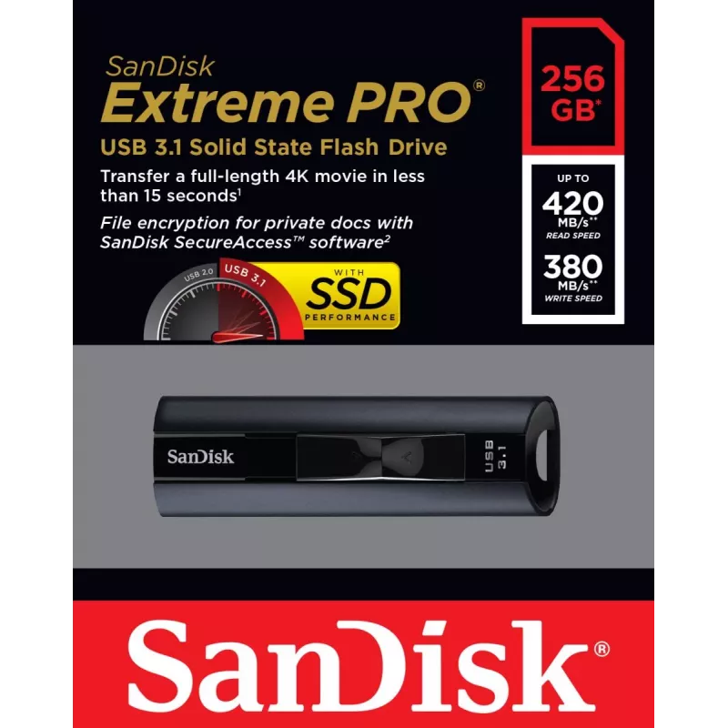 WESTERN DIGITAL SanDisk Extreme PRO 256GB USB atmintukas USB 3.1 420MB/s skaitymas