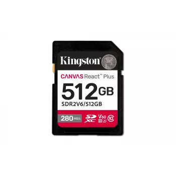 Kingston Technology 512GB Canvas React Plus SDXC UHS-II 280R/150W U3 V60 atminties kortelė Full HD/4K