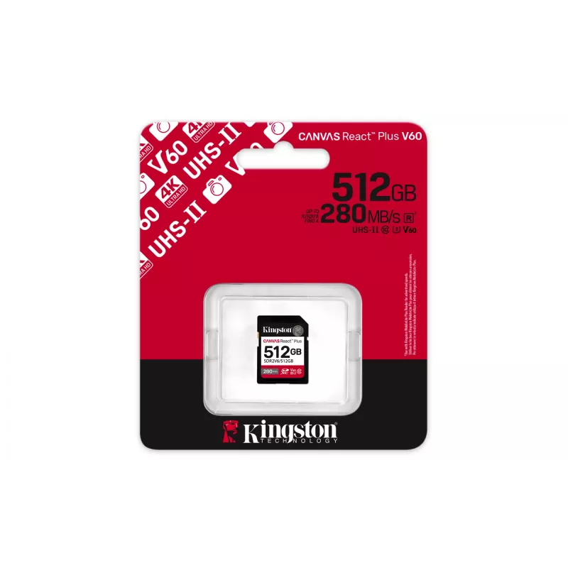 Kingston Technology 512GB Canvas React Plus SDXC UHS-II 280R/150W U3 V60 atminties kortelė Full HD/4K