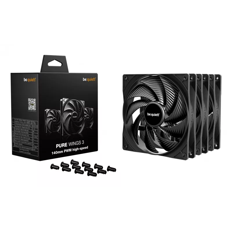 be quiet! Pure Wings 3 140mm PWM high-speed Triple Pack – 3 vnt. 14 cm kompiuterio korpuso ventiliatoriai, juodi