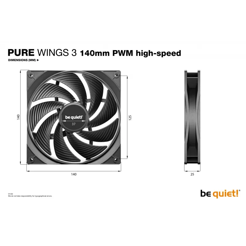 be quiet! Pure Wings 3 140mm PWM high-speed Triple Pack – 3 vnt. 14 cm kompiuterio korpuso ventiliatoriai, juodi