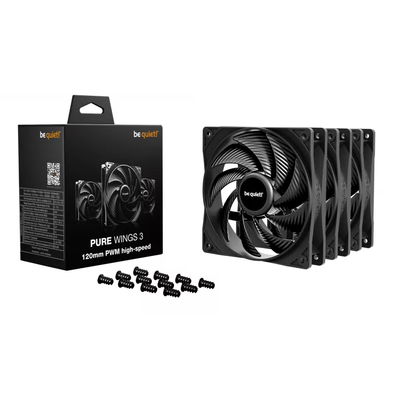 be quiet! Pure Wings 3 120mm PWM high-speed Triple Pack – 3 vnt. korpuso ventiliatorių rinkinys, 12 cm, juodas
