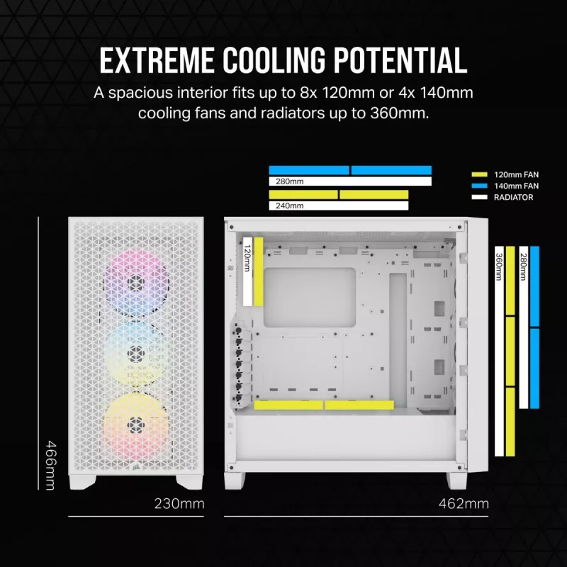 CORSAIR 3000D RGB Airflow Baltas vidutinis bokštas ATX korpusas