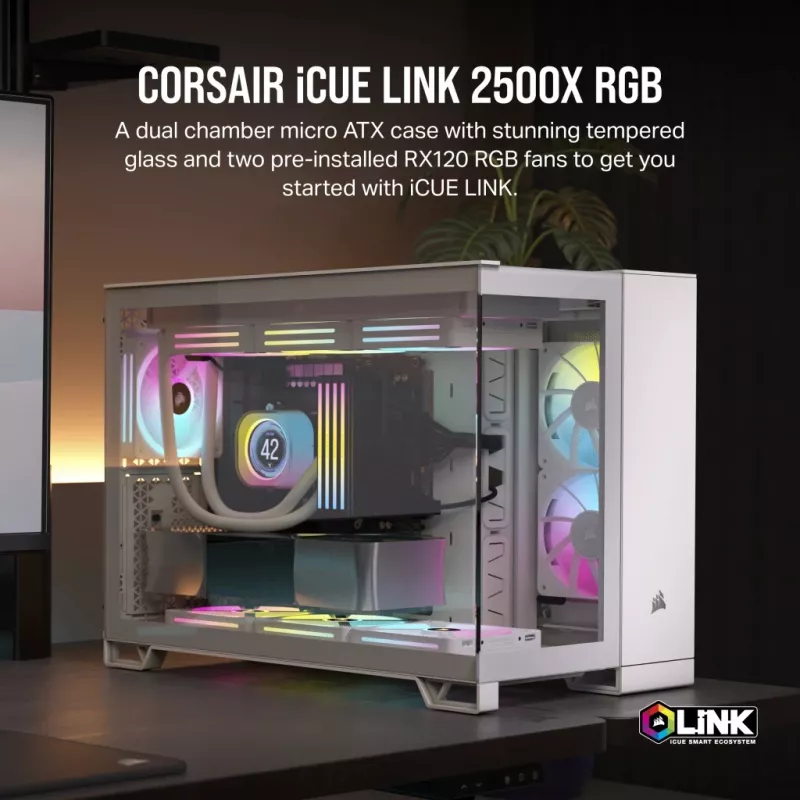 CORSAIR korpusas Icue Link 2500x RGB Micro ATX dviejų kamerų baltas