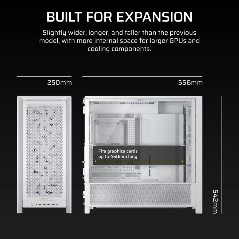CORSAIR FRAME 5000D RS korpusas - didelio oro srauto vidutinio bokšto korpusas - baltas