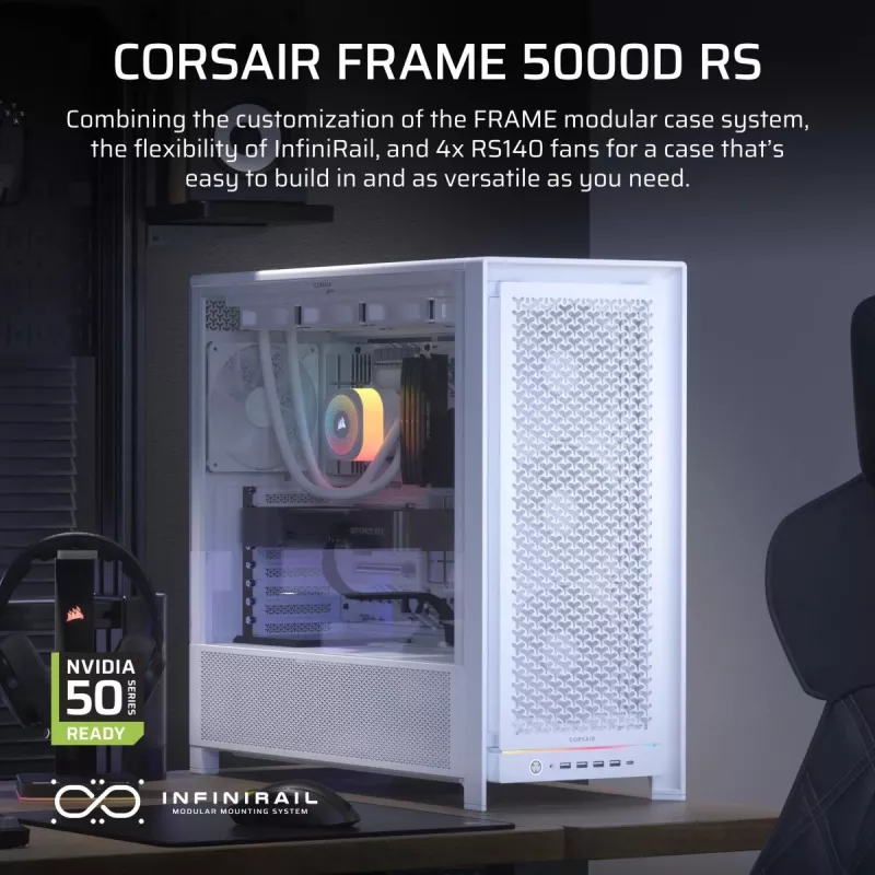 CORSAIR FRAME 5000D RS korpusas - didelio oro srauto vidutinio bokšto korpusas - baltas