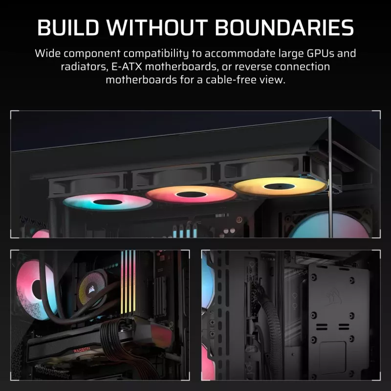PC korpusas CORSAIR 3500X RS-R ARGB – juodas, grūdintas stiklas, tinka ATX/EATX/Micro-ITX, 3x120 mm priekiniai ventiliatoriai