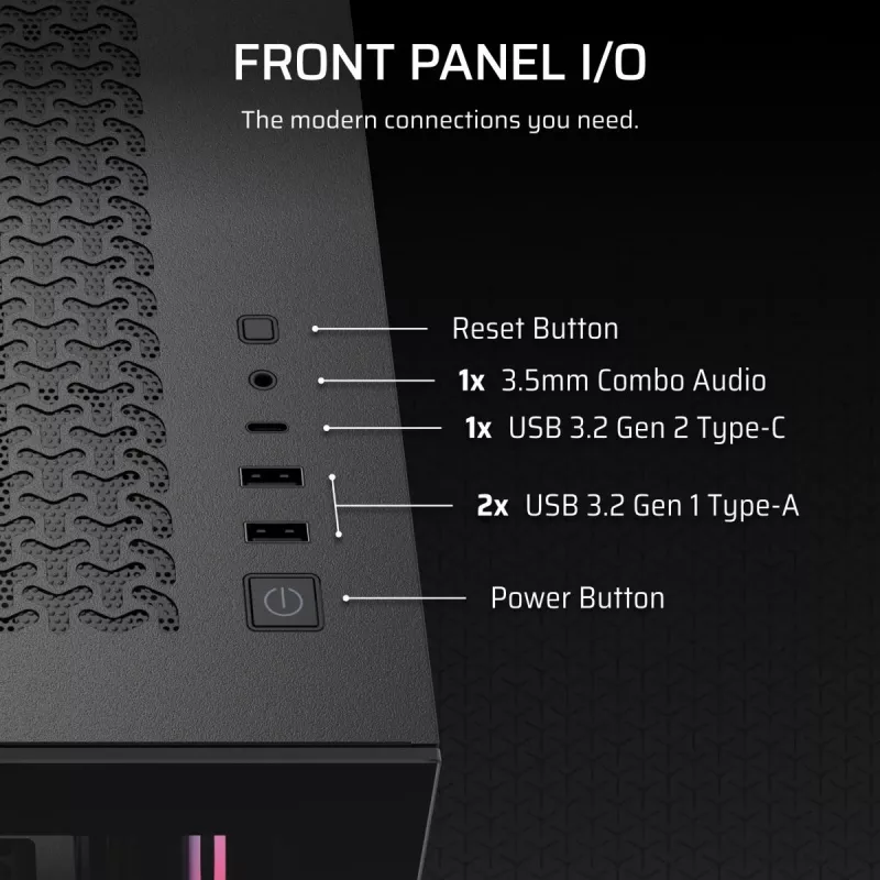 PC korpusas CORSAIR 3500X RS-R ARGB – juodas, grūdintas stiklas, tinka ATX/EATX/Micro-ITX, 3x120 mm priekiniai ventiliatoriai