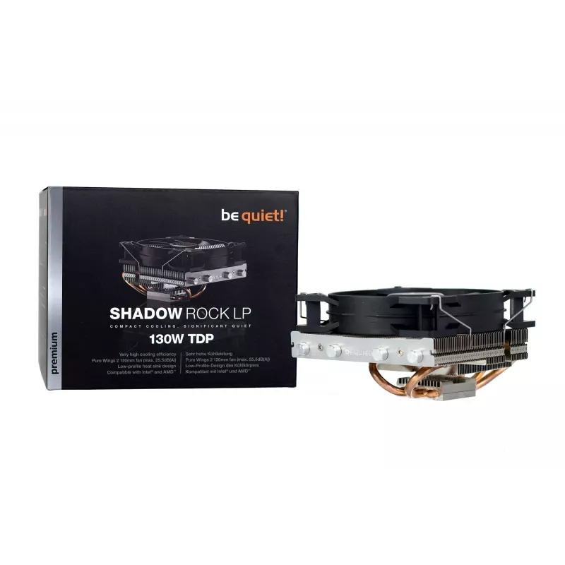 be quiet! Shadow Rock LP procesoriaus aušinimas oru, 120 mm ventiliatorius, Intel LGA1700/1200/1150/1151/1155/2011 Square ILM, AMD AM5/AM4/AM3(+)/AM2(+)/FM1/FM2(+), 130 W TDP, 75,4 mm aukščio