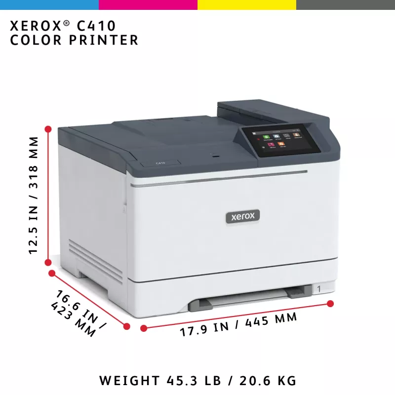 Xerox C410 A4 spalvotas lazerinis spausdintuvas, 40 ppm, automatinis dvipusis spausdinimas, PS3, PCL5e/6, 2 padėklai, 251 lapas