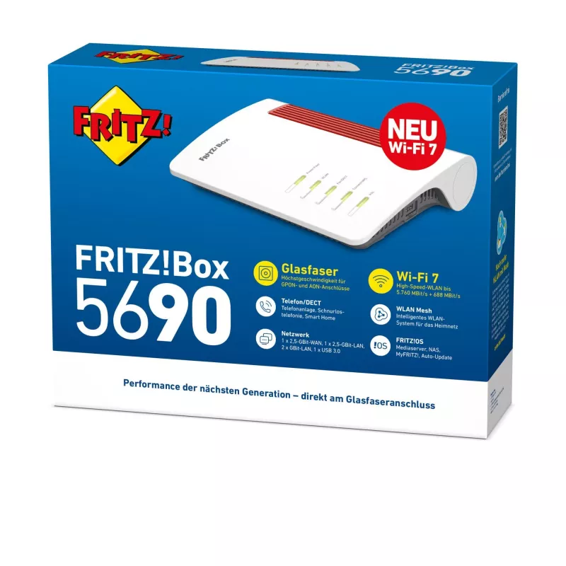 FRITZ!Box 5690 belaidis maršrutizatorius 2.5 Gigabit Ethernet dviejų juostų (2,4 GHz / 5 GHz) raudonas, baltas