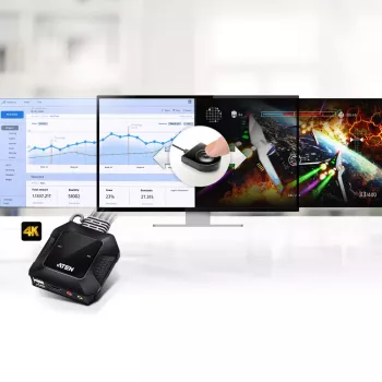ATEN CS22H 2 prievadų USB 4K HDMI KVM jungiklis su nuotoliniu prievadų parinkikliu