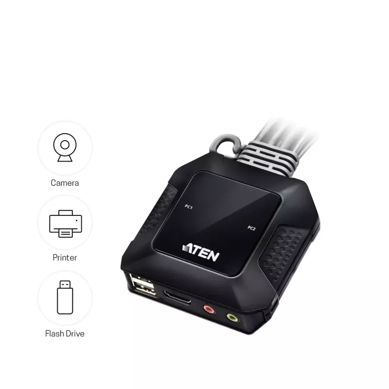 ATEN CS22H 2 prievadų USB 4K HDMI KVM jungiklis su nuotoliniu prievadų parinkikliu