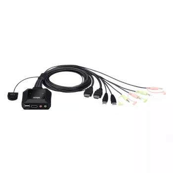 ATEN CS22H 2 prievadų USB 4K HDMI KVM jungiklis su nuotoliniu prievadų parinkikliu