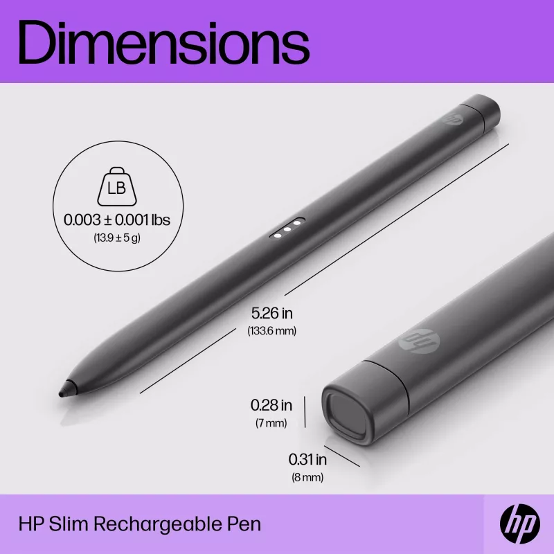 HP Slim Rechargeable Pen rašiklis, juodas, įmontuota baterija