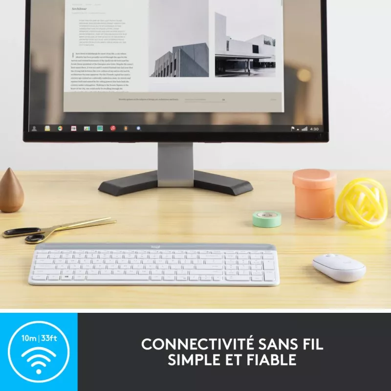 LOGITECH MK470 – belaidis klaviatūros ir pelės rinkinys, offwhite, AZERTY prancūzų išdėstymas