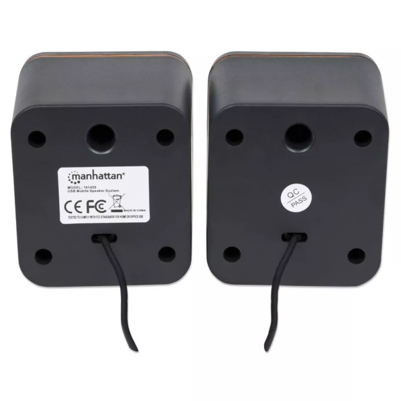 Manhattan 2600 Series garsiakalbių sistema, mažas dydis, didelis garsas, du garsiakalbiai, stereo, USB maitinimas, išėjimas: 2x 3W, 3,5 mm lizdas garsui, įmontuotas garsumo valdymas, kabelis 0,9 m, juoda, trejų metų garantija