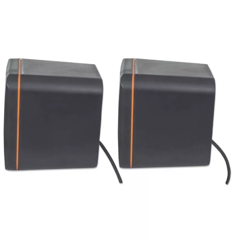Manhattan 2600 Series garsiakalbių sistema, mažas dydis, didelis garsas, du garsiakalbiai, stereo, USB maitinimas, išėjimas: 2x 3W, 3,5 mm lizdas garsui, įmontuotas garsumo valdymas, kabelis 0,9 m, juoda, trejų metų garantija