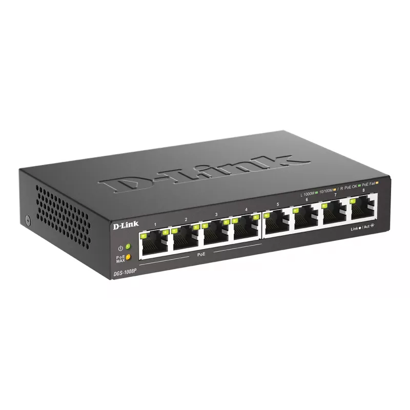 Nevaldomas jungiklis D-Link DGS-1008P/E, L2, 8 prievadų, PoE