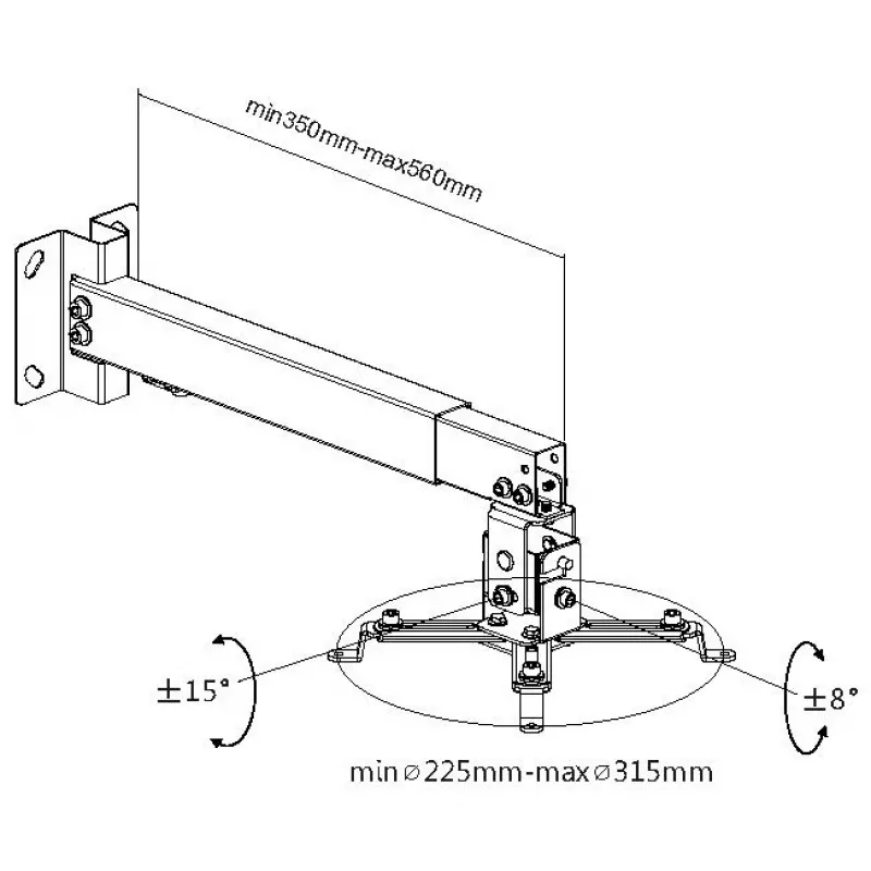 Equip projektoriaus lubų/sienos laikiklis, juodas, sieninis, 20 kg, plienas, -8 - 8°, -15 - 15°
