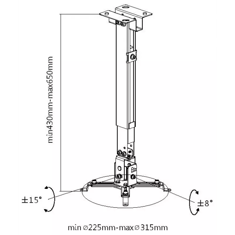 Equip projektoriaus lubų/sienos laikiklis, juodas, sieninis, 20 kg, plienas, -8 - 8°, -15 - 15°