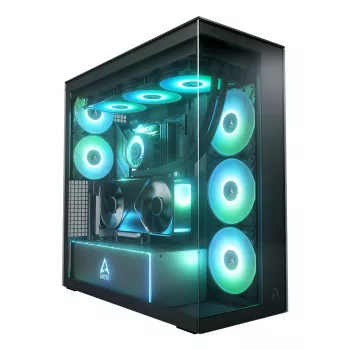 ARCTIC Xtender VG (Mirror Black) Premium E-ATX kompiuterio korpusas su vertikaliu vaizdo plokštės montavimu