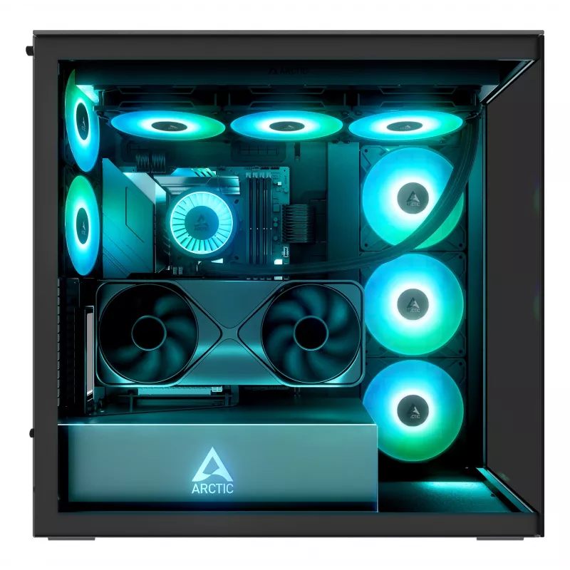 ARCTIC Xtender VG (Mirror Black) Premium E-ATX kompiuterio korpusas su vertikaliu vaizdo plokštės montavimu