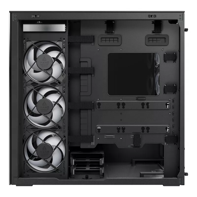 ARCTIC Xtender VG (Mirror Black) Premium E-ATX kompiuterio korpusas su vertikaliu vaizdo plokštės montavimu