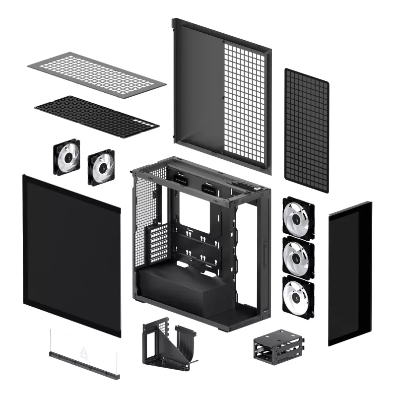 ARCTIC Xtender VG (Mirror Black) Premium E-ATX kompiuterio korpusas su vertikaliu vaizdo plokštės montavimu