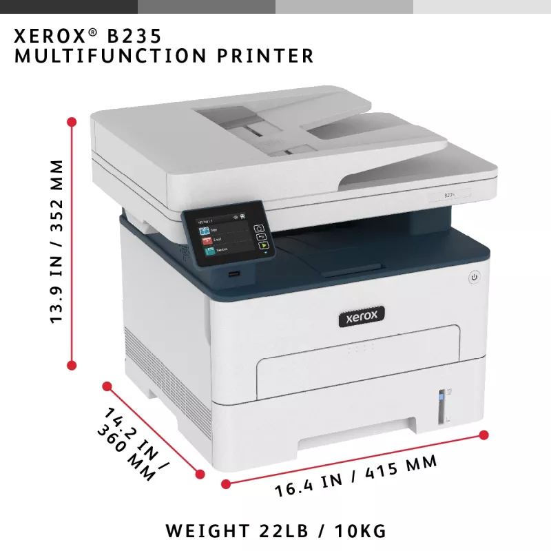 Xerox B235 A4 34ppm belaidis daugiafunkcis spausdintuvas su kopijavimu, skenavimu, faksu, PS3, PCL5e/6, ADF, 2 padėklai, 251 lapas