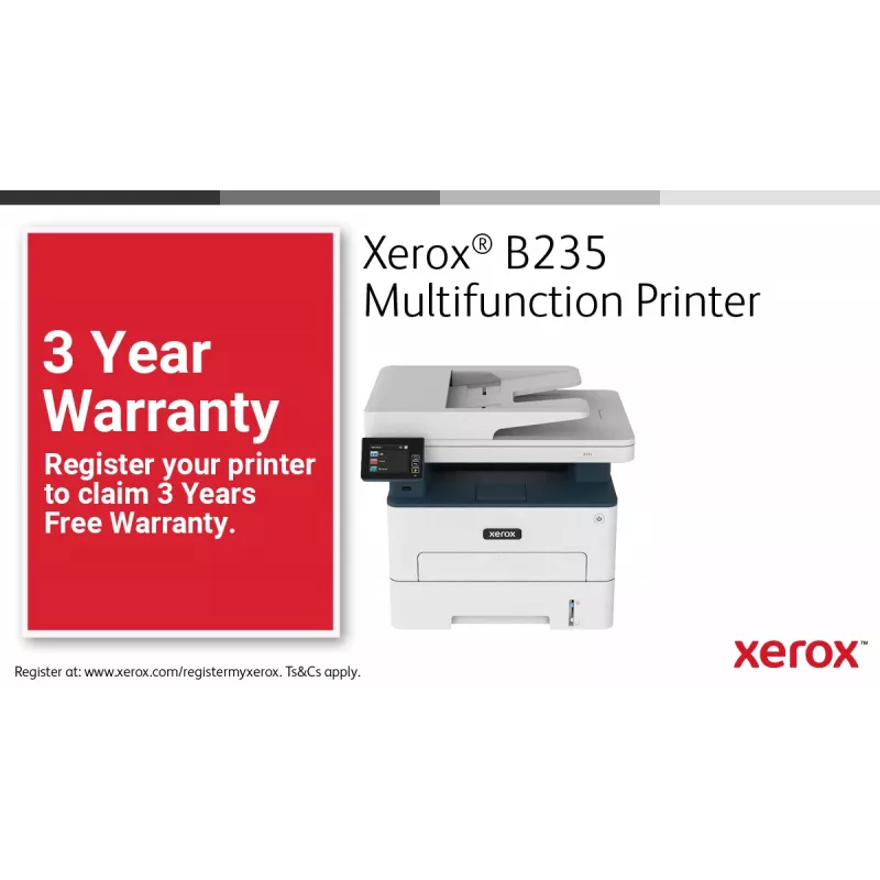 Xerox B235 A4 34ppm belaidis daugiafunkcis spausdintuvas su kopijavimu, skenavimu, faksu, PS3, PCL5e/6, ADF, 2 padėklai, 251 lapas