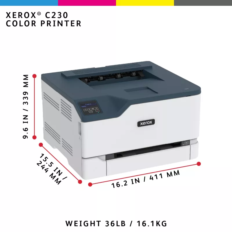 Xerox C230 A4 22ppm belaidis spausdintuvas su dvipuse spauda, PS3, PCL5e/6, 2 padėklai, 251 lapas