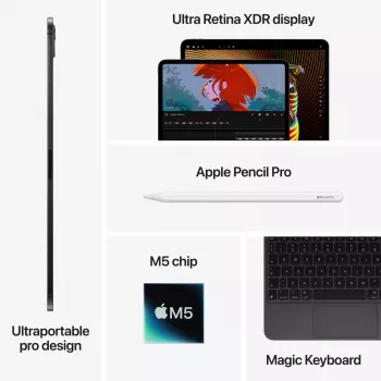 APPLE iPad Pro M5 - 13 colių - Wi-Fi + Cellular - 512GB - Standartinis stiklas - Sidabrinis