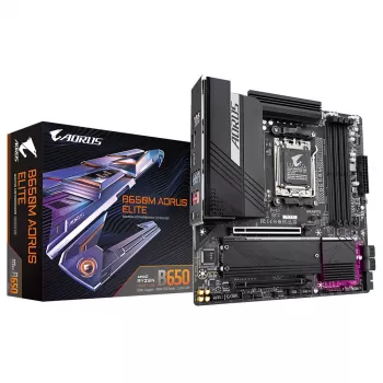 GIGABYTE B650M AORUS ELITE pagrindinė plokštė - AMD Ryzen 9000 CPU, 12+2+2 fazių VRM, iki 8000MHz DDR5, 1xPCIe 5.0 + 1xPCIe 4.0 M.2, 2.5GbE LAN, USB 3.2 Gen 2x2