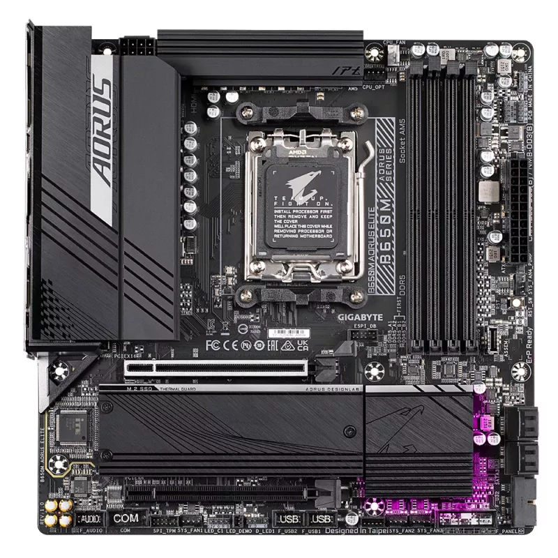 GIGABYTE B650M AORUS ELITE pagrindinė plokštė - AMD Ryzen 9000 CPU, 12+2+2 fazių VRM, iki 8000MHz DDR5, 1xPCIe 5.0 + 1xPCIe 4.0 M.2, 2.5GbE LAN, USB 3.2 Gen 2x2