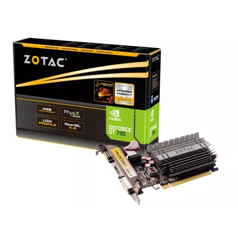 ZOTAC GeForce GT 730 4 GB GDDR3 vaizdo plokštė, PCI-E 2.0 x16, DVI/HDMI/VGA, 902 MHz, 2560x1600