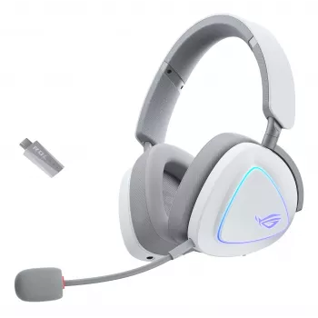 Ausinės ASUS ROG Delta II belaidės ir laidinės, žaidimų, USB Type-C, Bluetooth, baltos