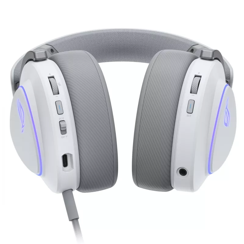 Ausinės ASUS ROG Delta II belaidės ir laidinės, žaidimų, USB Type-C, Bluetooth, baltos