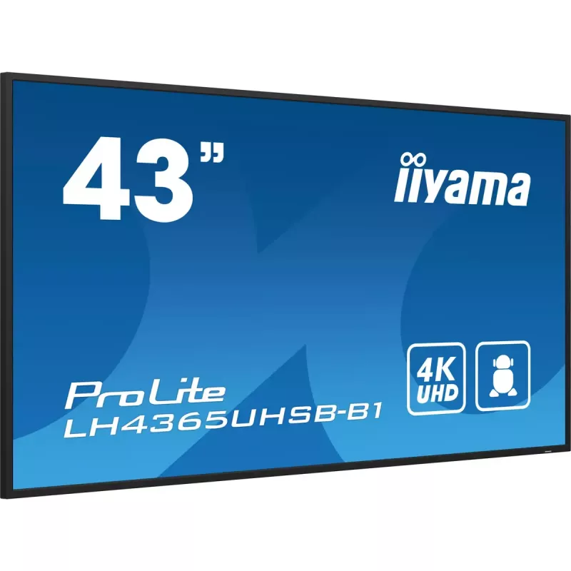 iiyama LH4365UHSB-B1 reklaminis ekranas su kiosko dizainu 108 cm (42,5 colio) LED Wi-Fi 800 cd/m² 4K Ultra HD juodas su integruotu procesoriumi Android 11 24/7