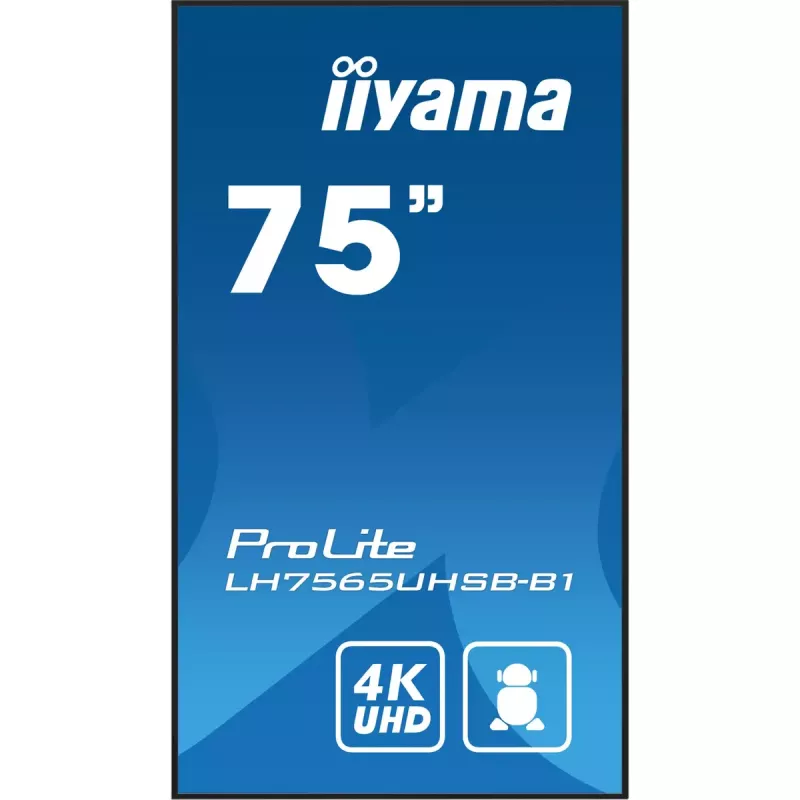 iiyama LH7565UHSB-B1 Signage ekranas su kiosko dizainu 189,2 cm (74,5 colio) LED Wi-Fi 800 cd/m² 4K Ultra HD juodas, integruotas procesorius Android 11, 24/7