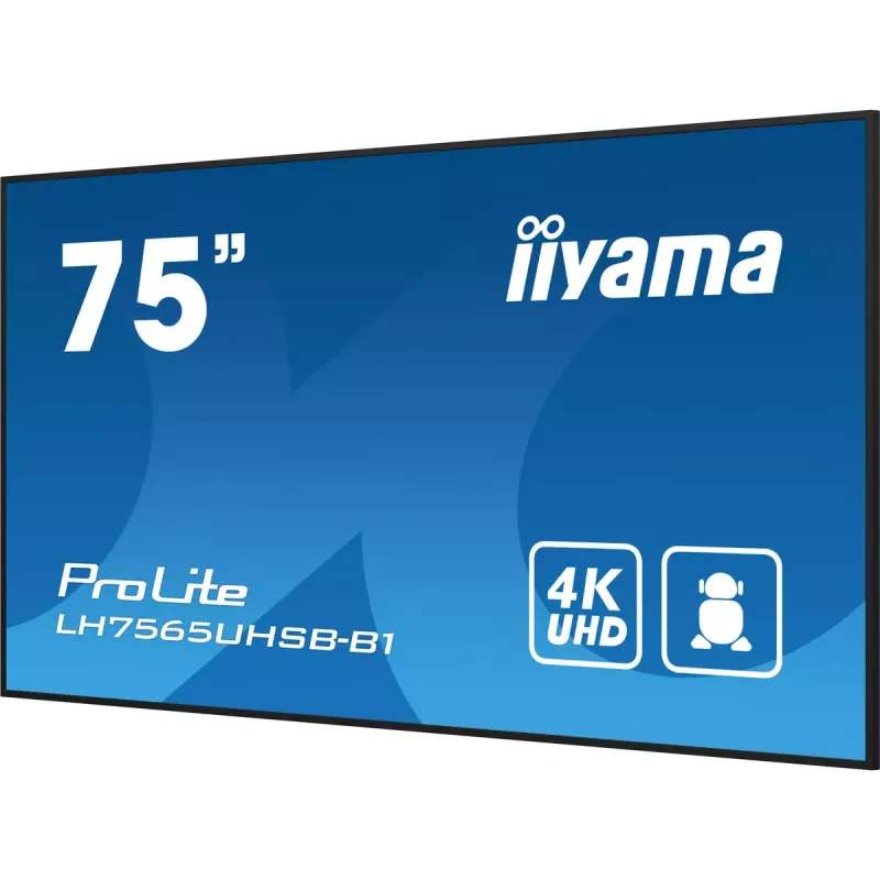 iiyama LH7565UHSB-B1 Signage ekranas su kiosko dizainu 189,2 cm (74,5 colio) LED Wi-Fi 800 cd/m² 4K Ultra HD juodas, integruotas procesorius Android 11, 24/7