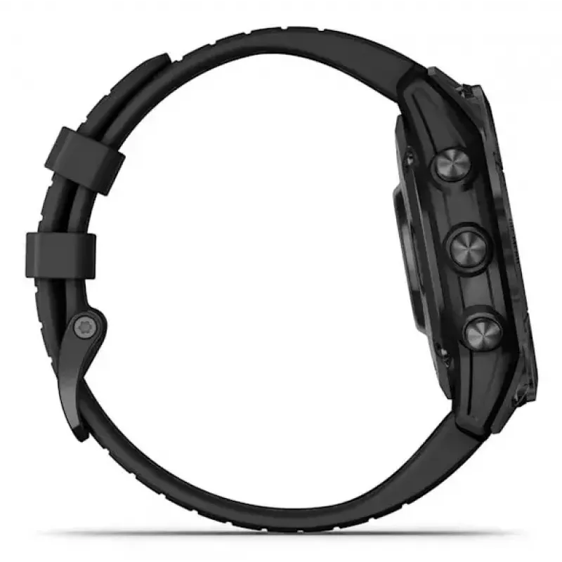 Išmanusis laikrodis GARMIN fēnix 7 Pro Solar Edition — 47 mm korpusas, 1,3 colio MIP jutiklinis ekranas, 32 GB, GPS, Wi‑Fi, Bluetooth, juodas silikoninis dirželis