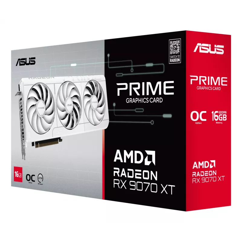 ASUS Prime RX9070XT-O16G-WHITE AMD Radeon RX 9070 XT 16 GB GDDR6 vaizdo plokštė