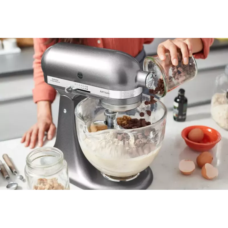 Standinis maišytuvas KITCHENAID ARTISAN 5KSM185PS — 300 W, 4,8 L nerūdijančio plieno dubuo, 10 greičių, sidabrinis