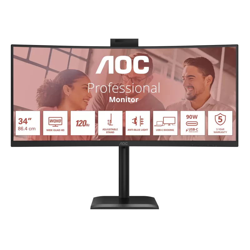Monitorius AOC CU34E4CW 86,4 cm (34 colių) UWQHD 3440x1440, 120Hz, LED, juodas